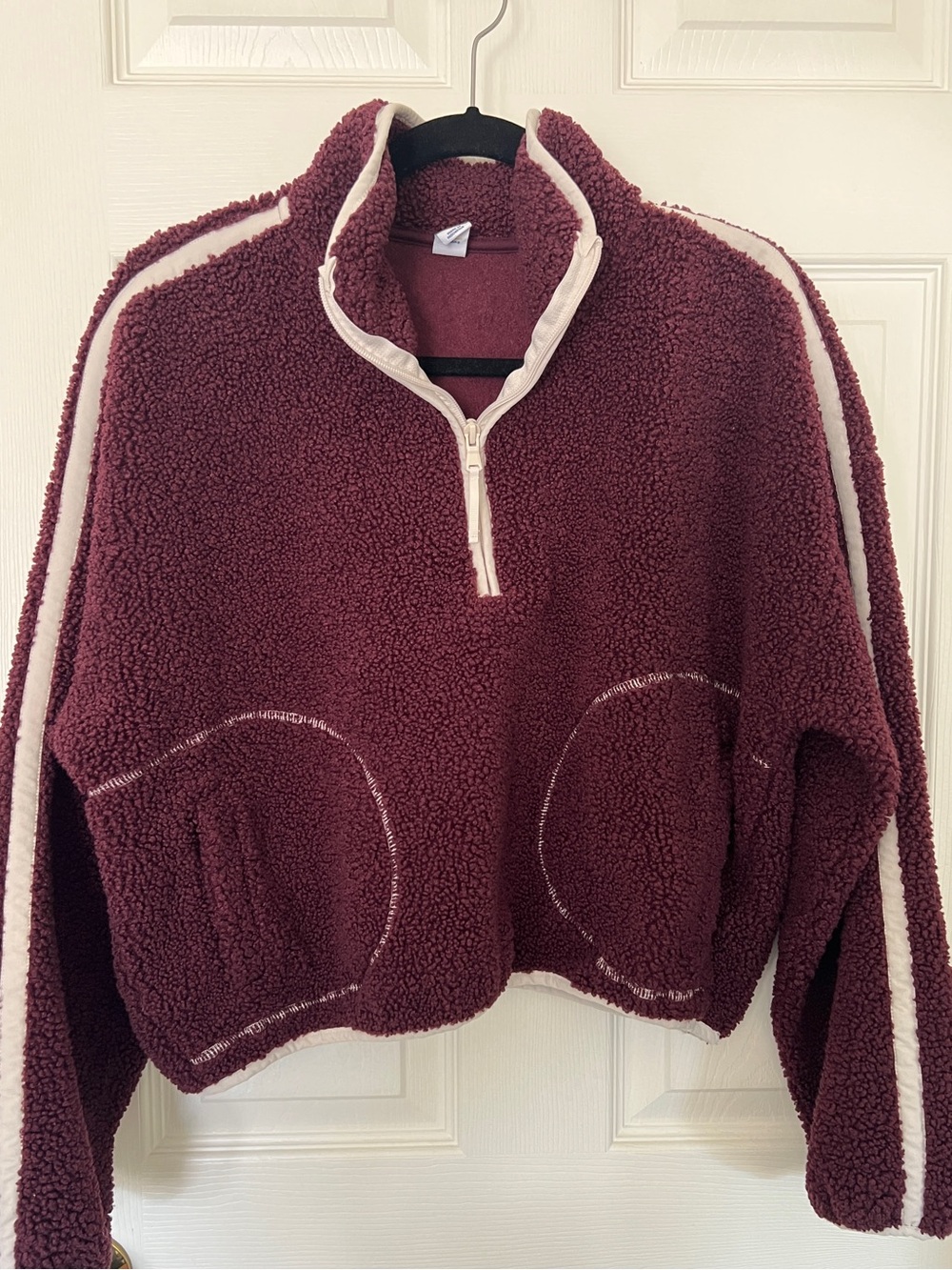 Old Navy Burgundy Sherpa Half-Zip Jacket with Cream Trim